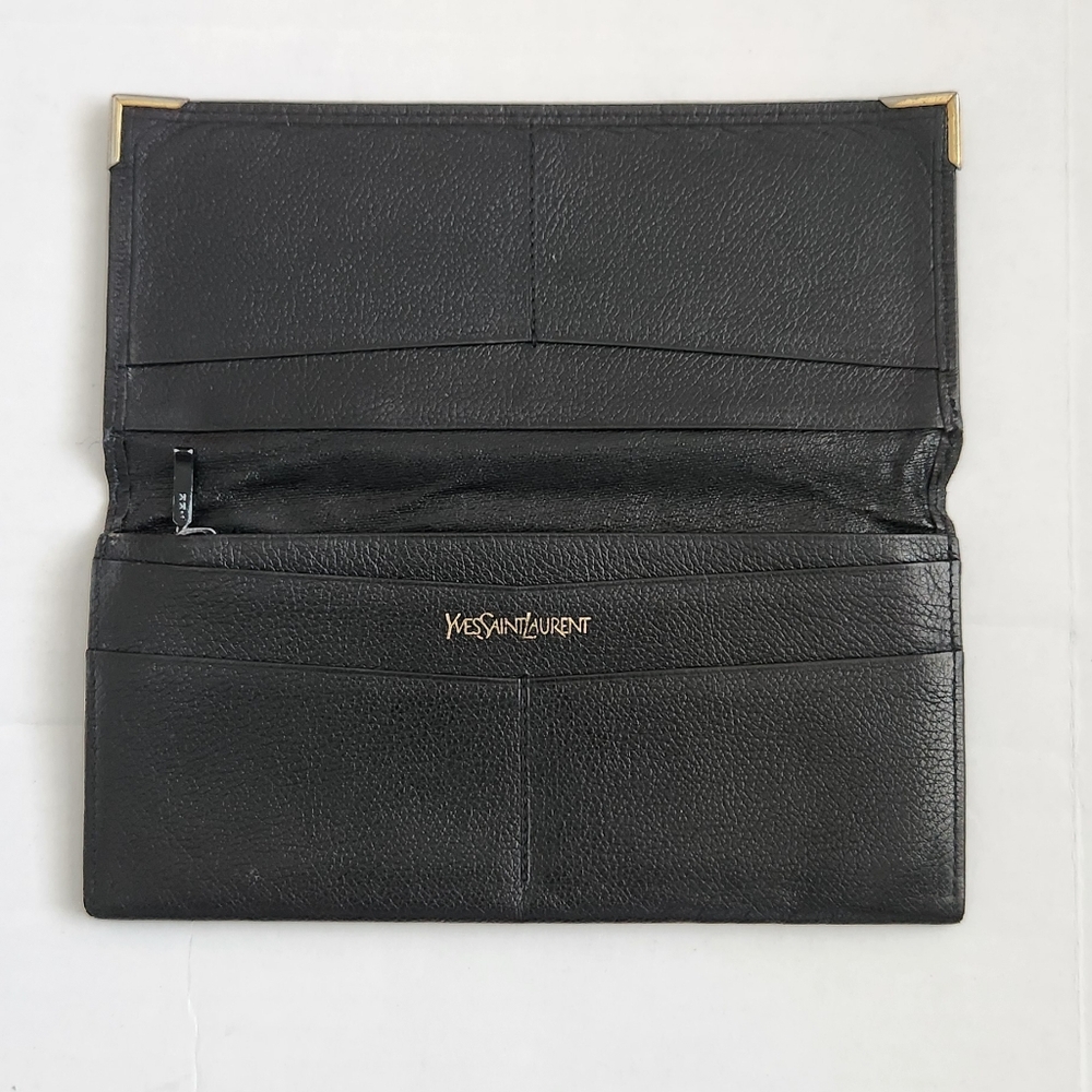Preloved Yves SAINT LAURENT Long Wallet Black Leather Authentic